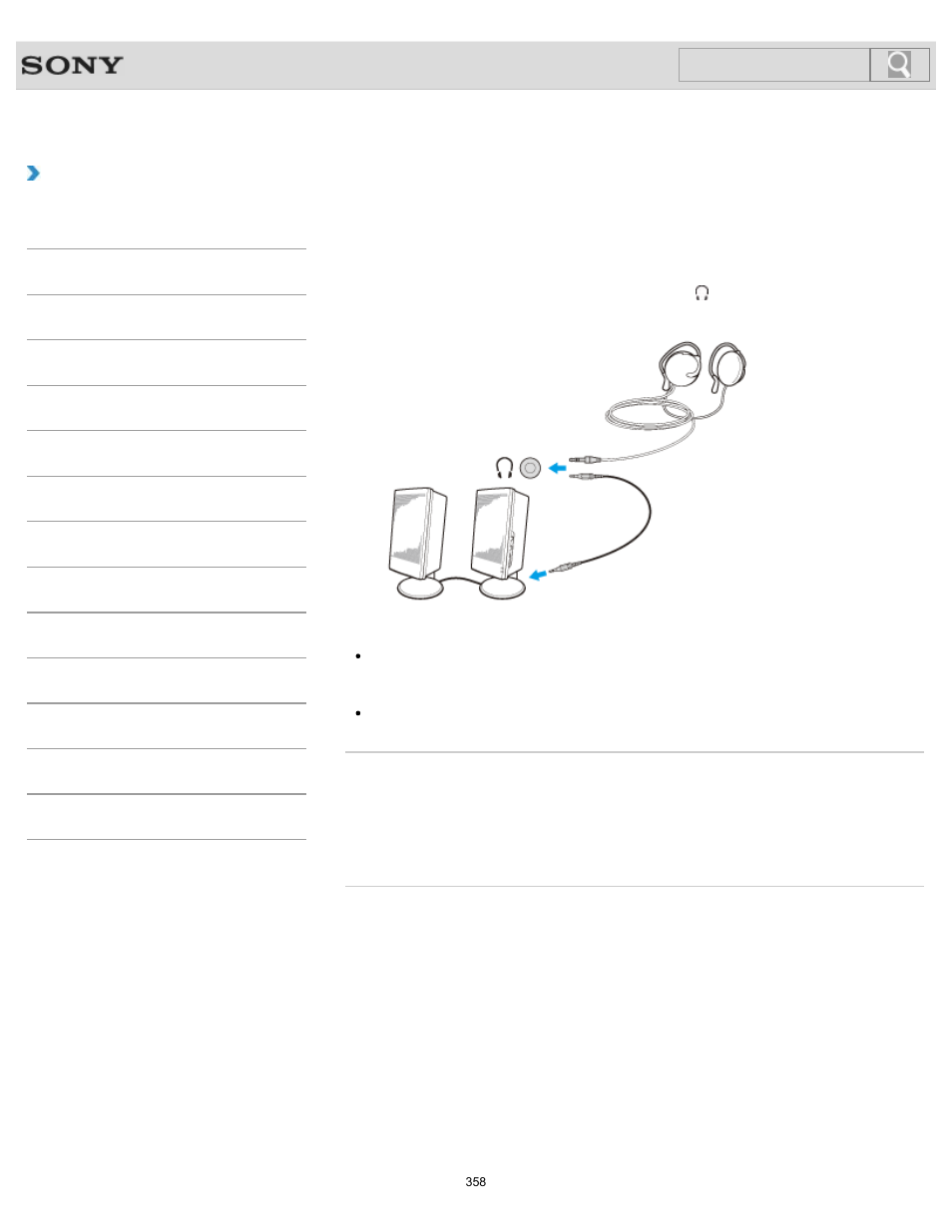 Connecting external speakers or headphones, Details, How to use | Search | Sony SVL24145CXB User Manual | Page 358 / 541