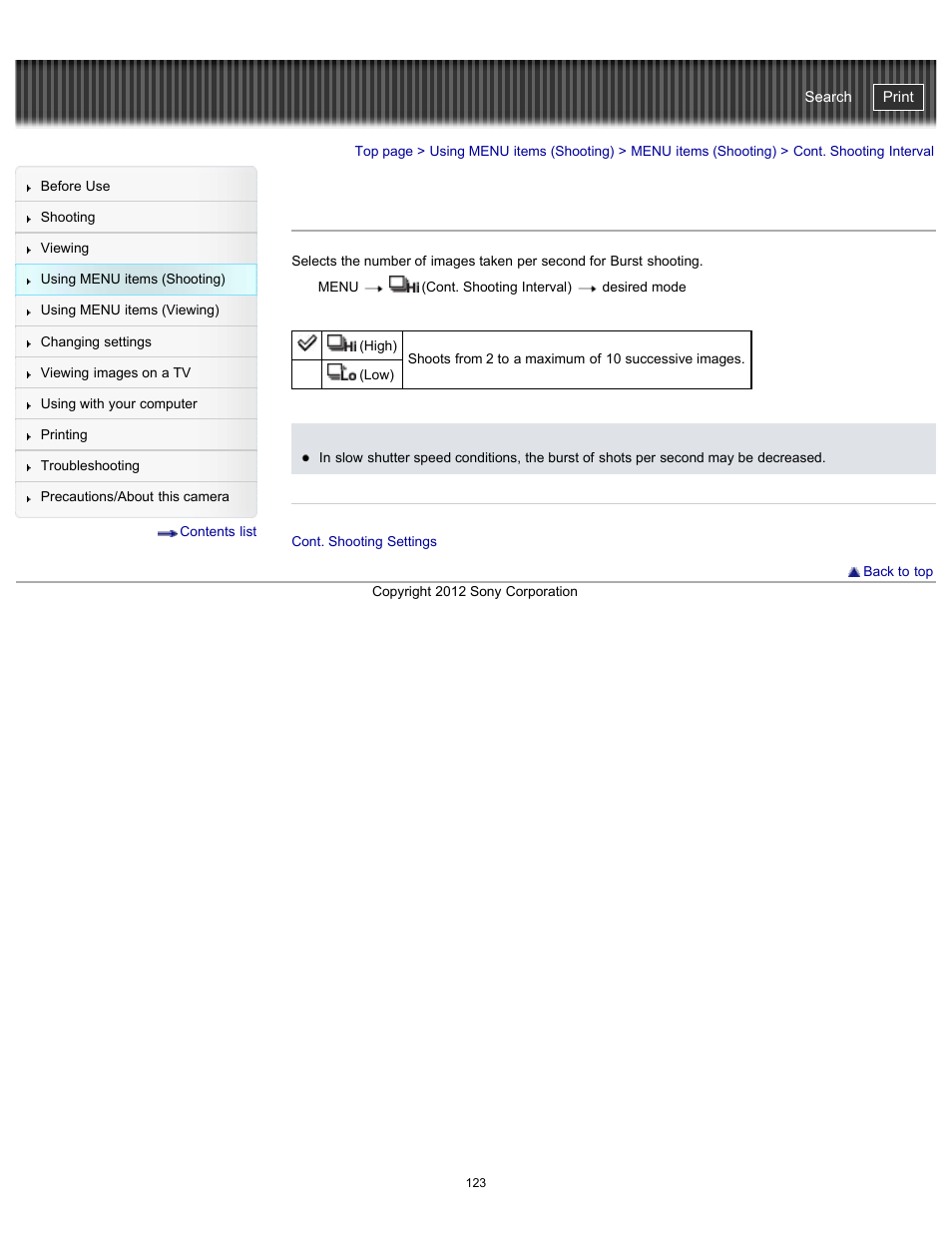 Cont. shooting interval, Cyber-shot user guide | Sony DSC-WX100 User Manual | Page 123 / 257