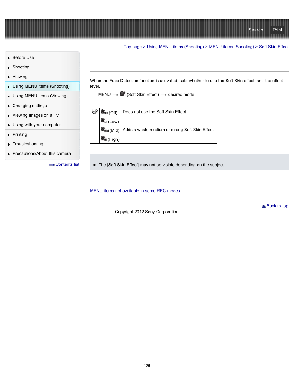 Soft skin effect, Cyber-shot user guide | Sony DSC-WX100 User Manual | Page 126 / 257