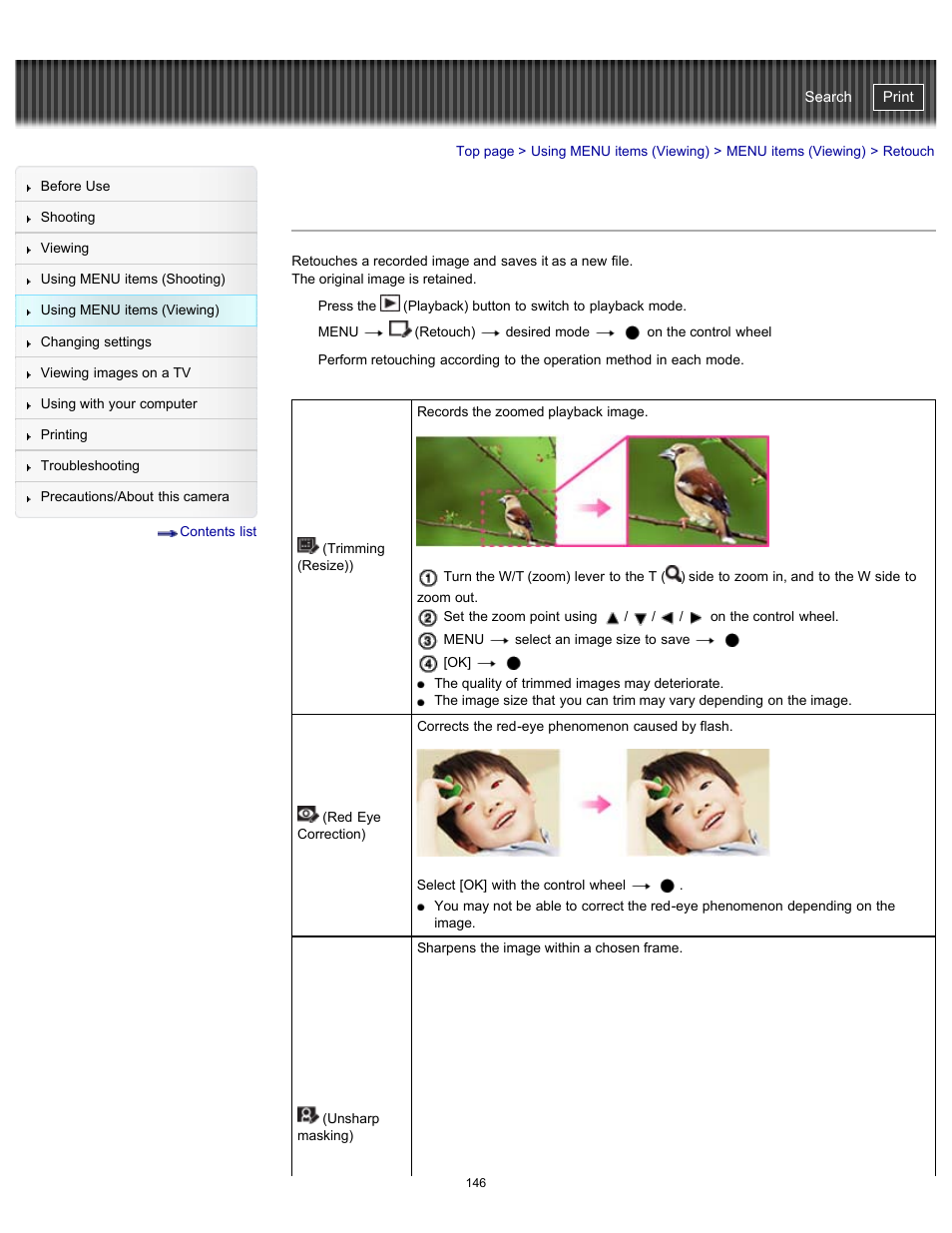 Retouch, Cyber-shot user guide | Sony DSC-WX100 User Manual | Page 146 / 257