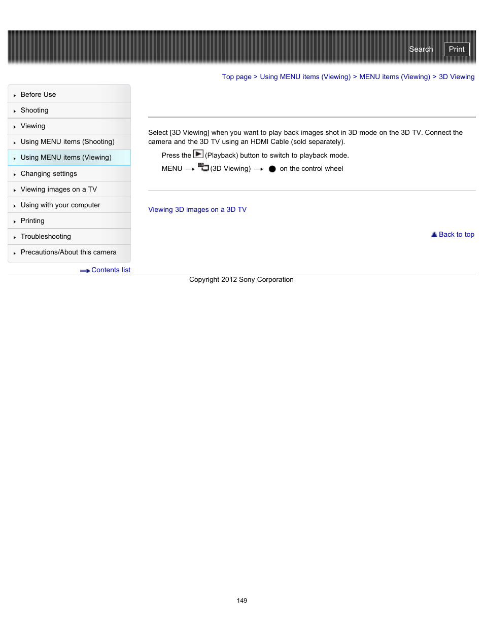 3d viewing, Cyber-shot user guide | Sony DSC-WX100 User Manual | Page 149 / 257
