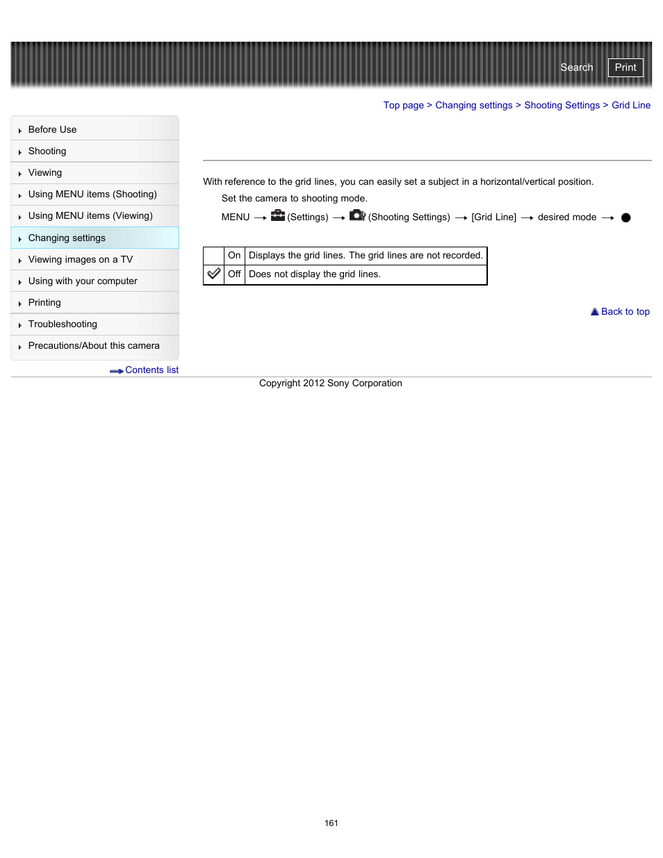 Grid line, Cyber-shot user guide | Sony DSC-WX100 User Manual | Page 161 / 257