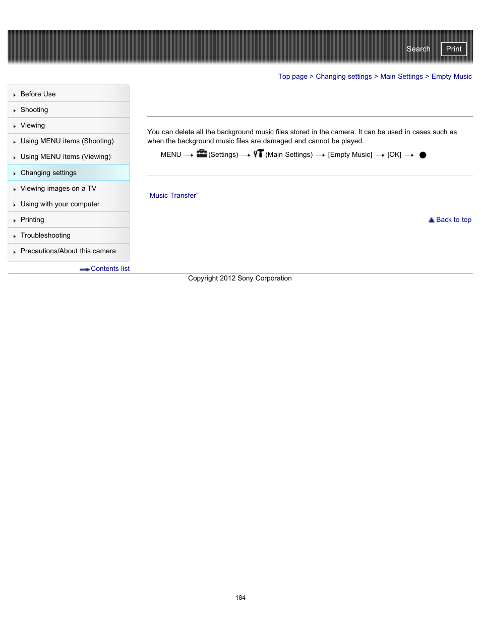 Empty music, Cyber-shot user guide | Sony DSC-WX100 User Manual | Page 184 / 257