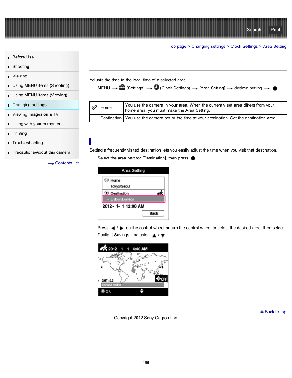 Area setting, Cyber-shot user guide | Sony DSC-WX100 User Manual | Page 196 / 257