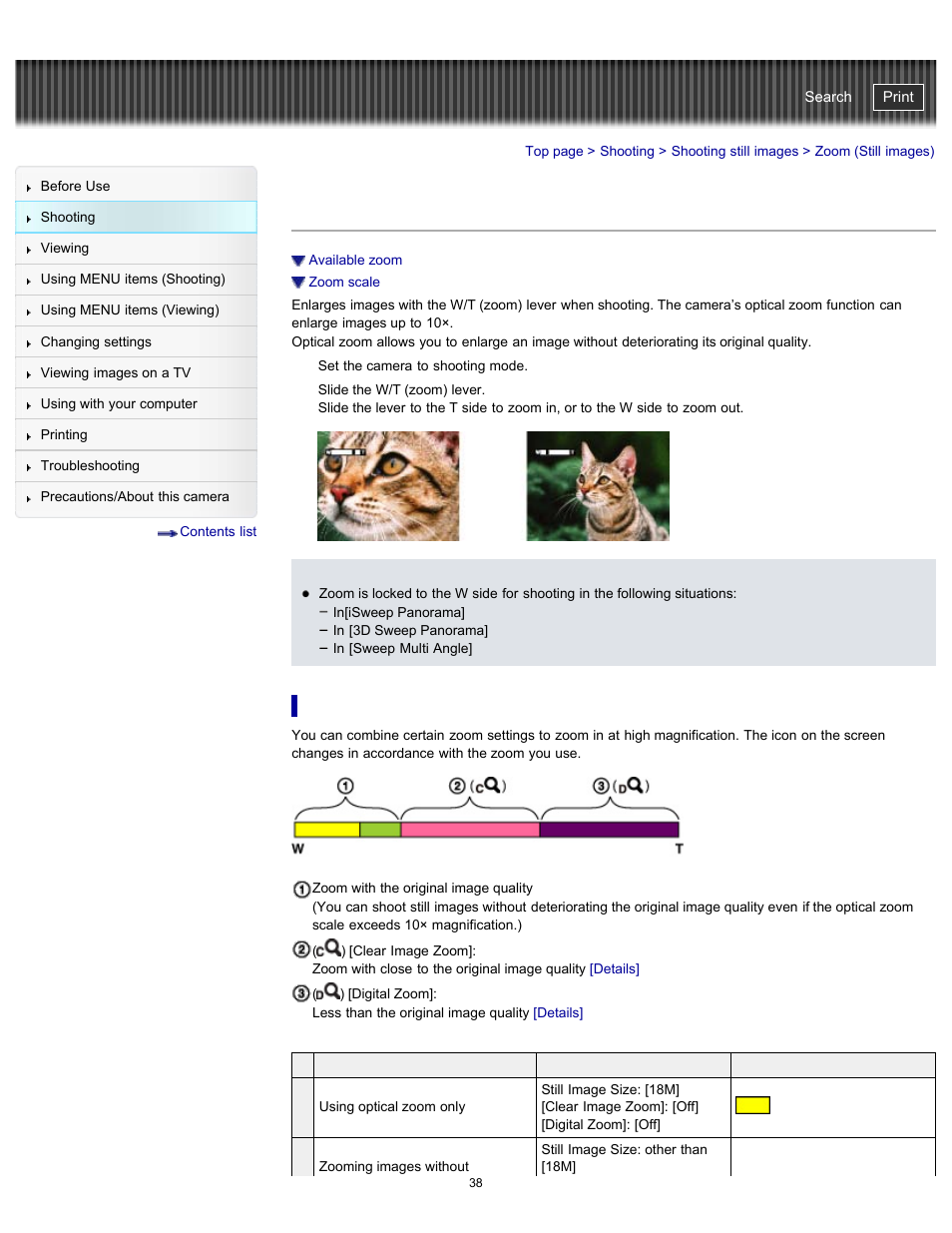 Zoom (still images), Cyber-shot user guide | Sony DSC-WX100 User Manual | Page 38 / 257