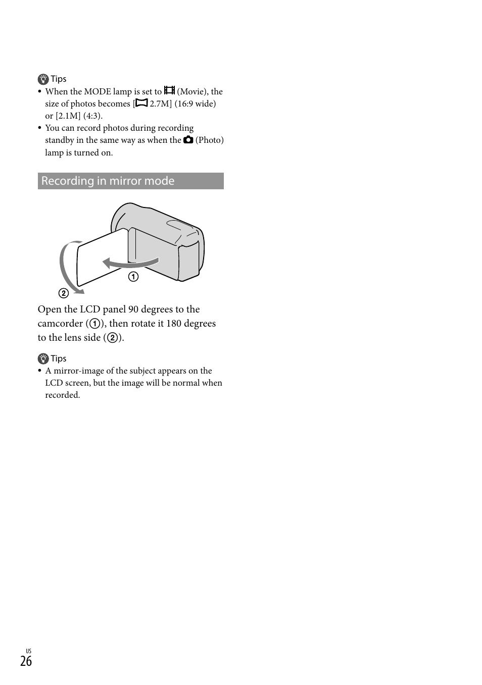 Recording in mirror mode | Sony DCR-SX83 User Manual | Page 26 / 96