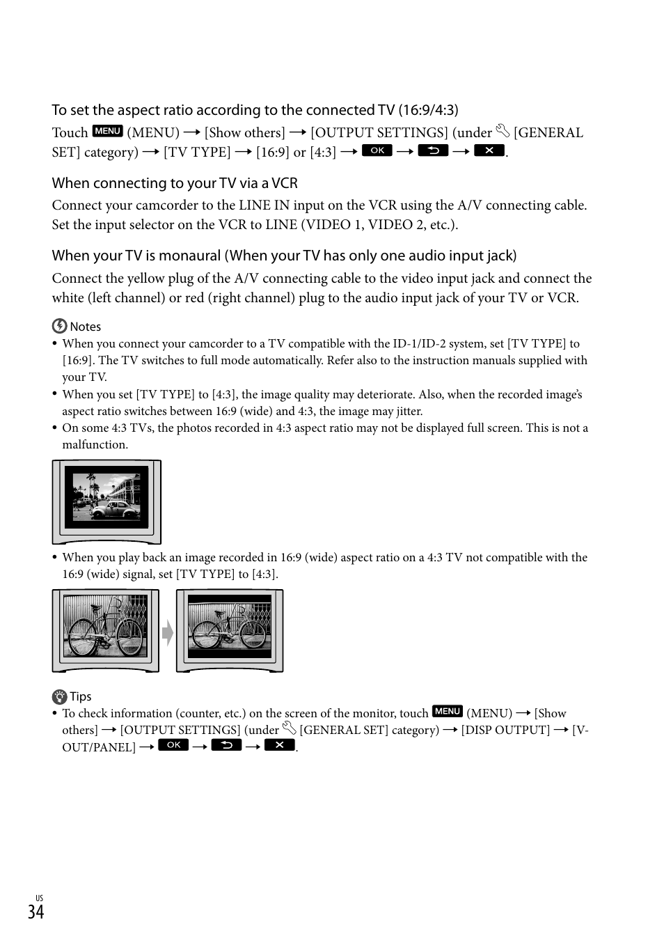 When connecting to your tv via a vcr | Sony DCR-SX83 User Manual | Page 34 / 96