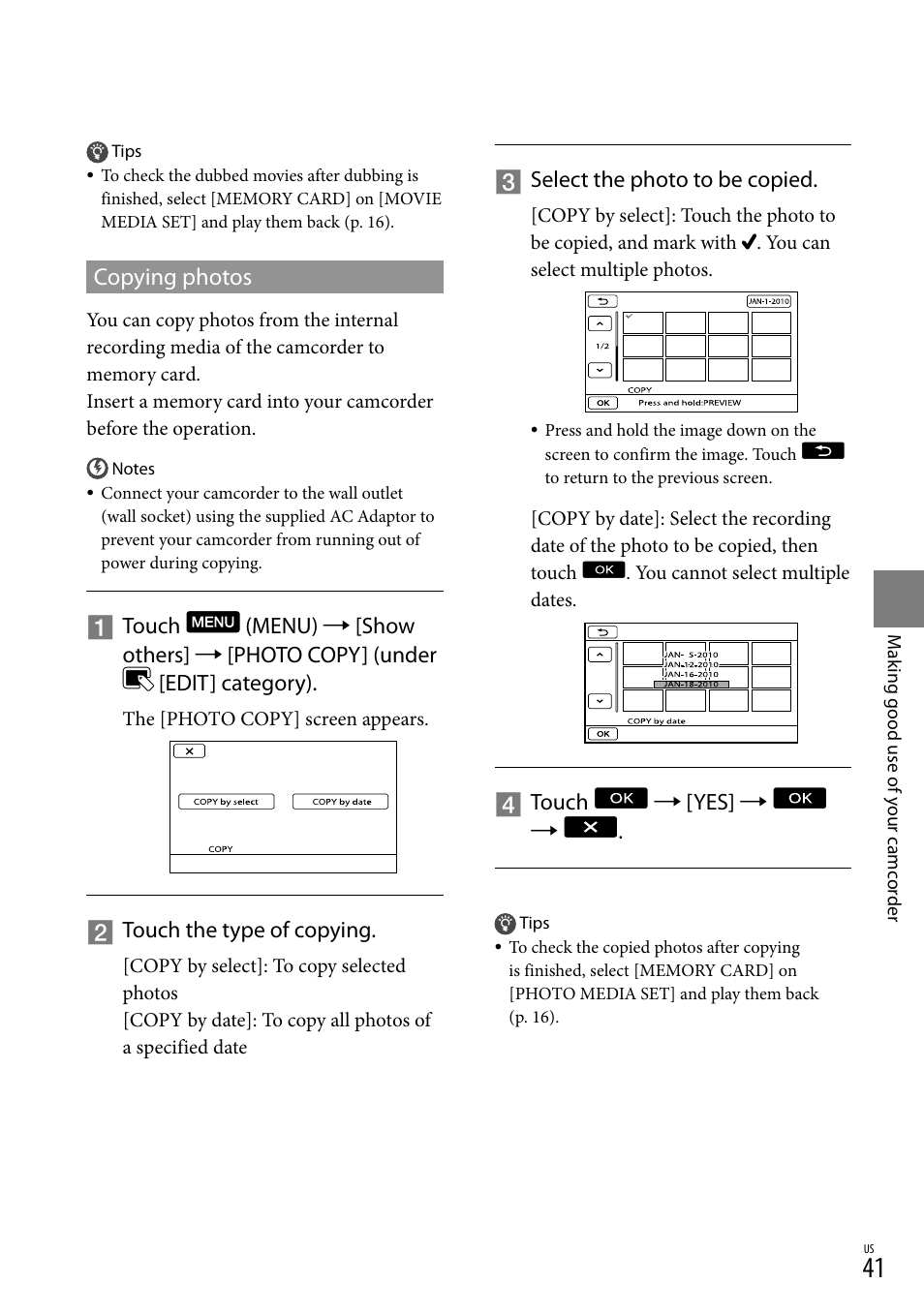 Copying photos | Sony DCR-SX83 User Manual | Page 41 / 96