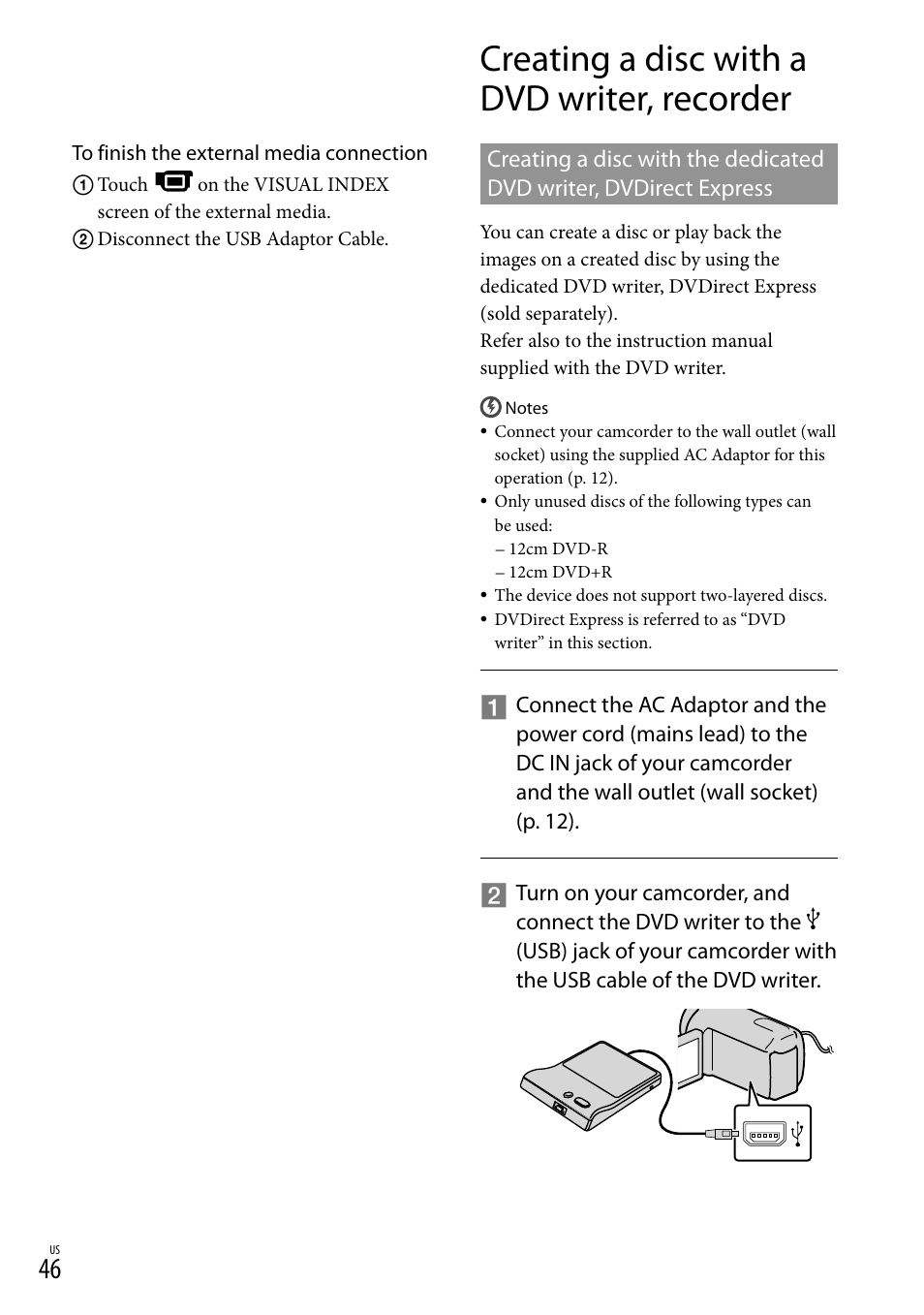 Creating a disc with a dvd writer, recorder | Sony DCR-SX83 User Manual | Page 46 / 96