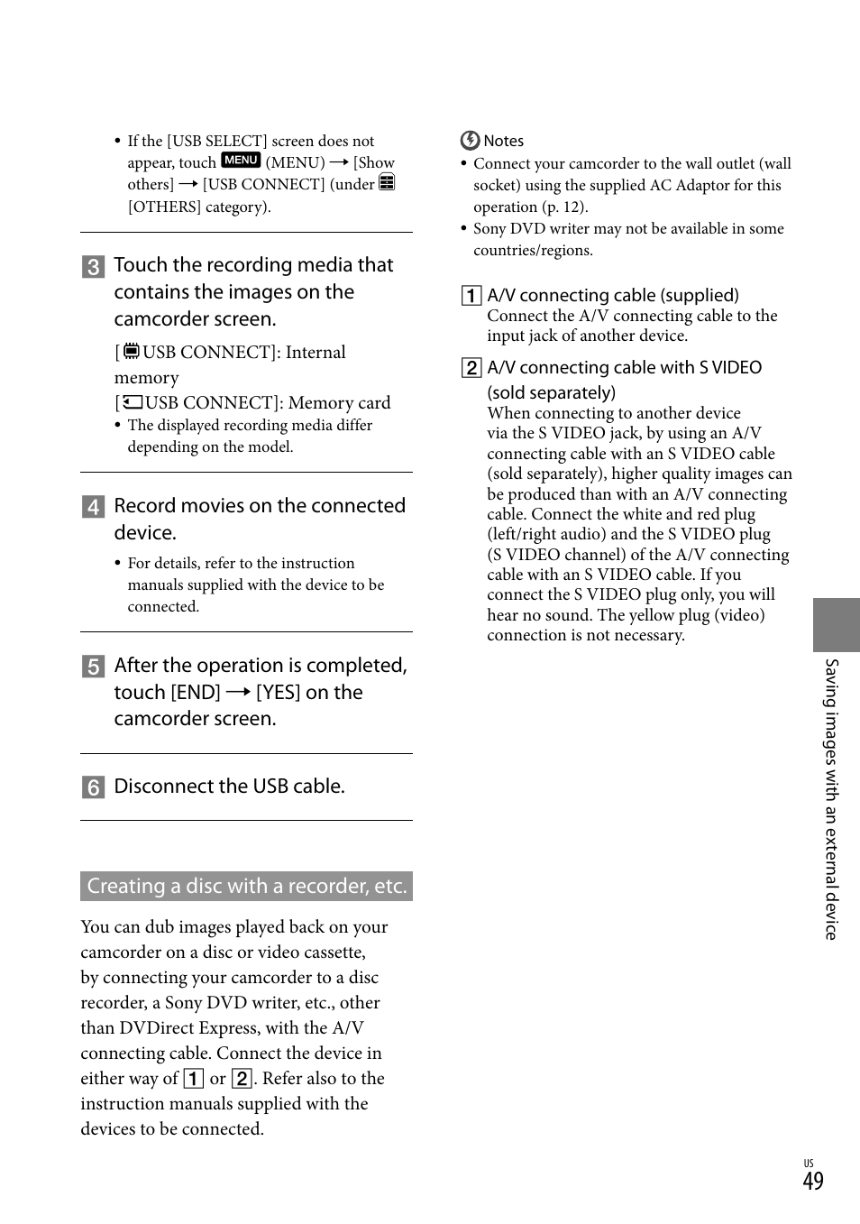 Creating a disc with a recorder, etc | Sony DCR-SX83 User Manual | Page 49 / 96