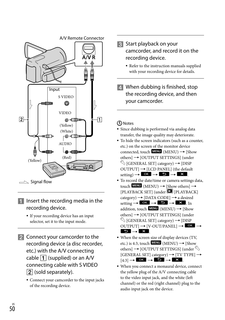 Insert the recording media in the recording device | Sony DCR-SX83 User Manual | Page 50 / 96