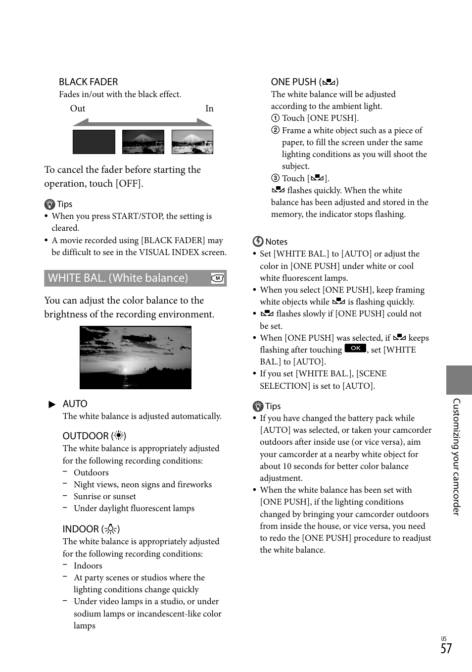 White bal. (white balance) | Sony DCR-SX83 User Manual | Page 57 / 96