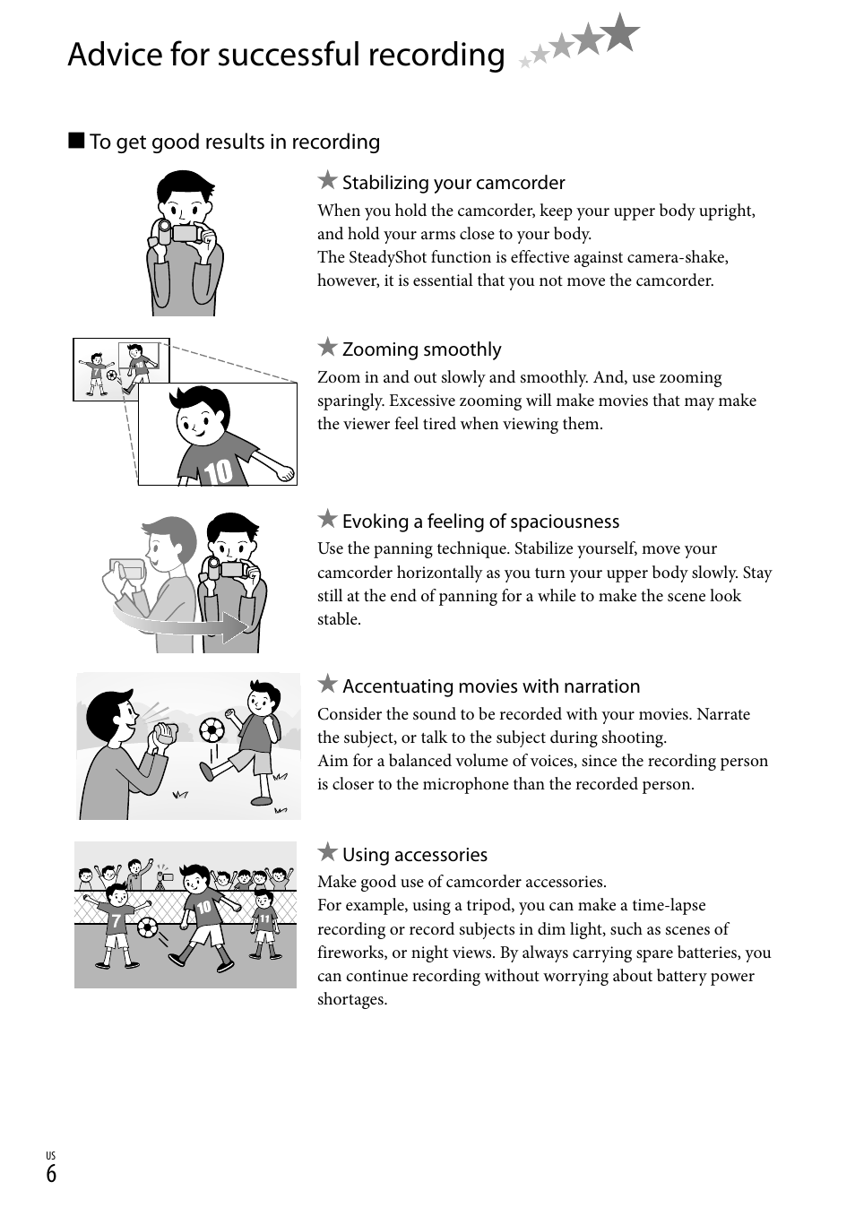 Advice for successful recording | Sony DCR-SX83 User Manual | Page 6 / 96