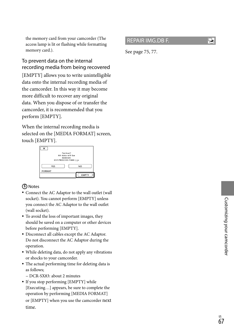 Repair img.db f | Sony DCR-SX83 User Manual | Page 67 / 96