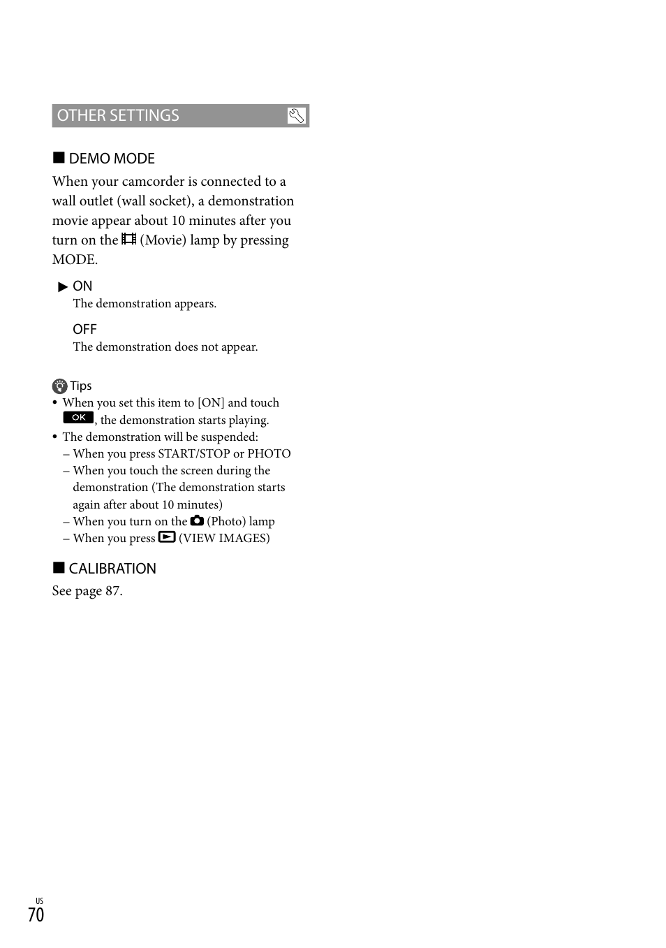 Other settings | Sony DCR-SX83 User Manual | Page 70 / 96