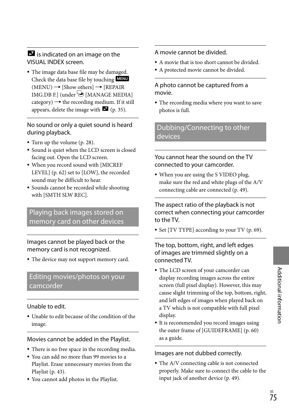 Playing back images stored on memory card on, Other devices, Editing movies/photos on your camcorder | Dubbing/connecting to other devices | Sony DCR-SX83 User Manual | Page 75 / 96