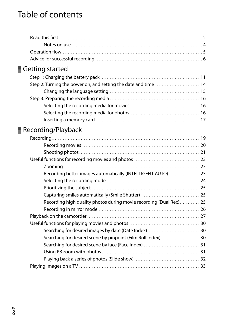 Sony DCR-SX83 User Manual | Page 8 / 96