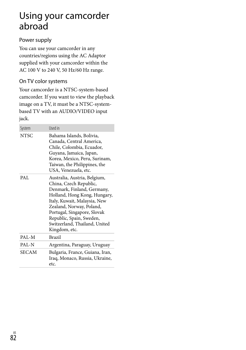Using your camcorder abroad | Sony DCR-SX83 User Manual | Page 82 / 96