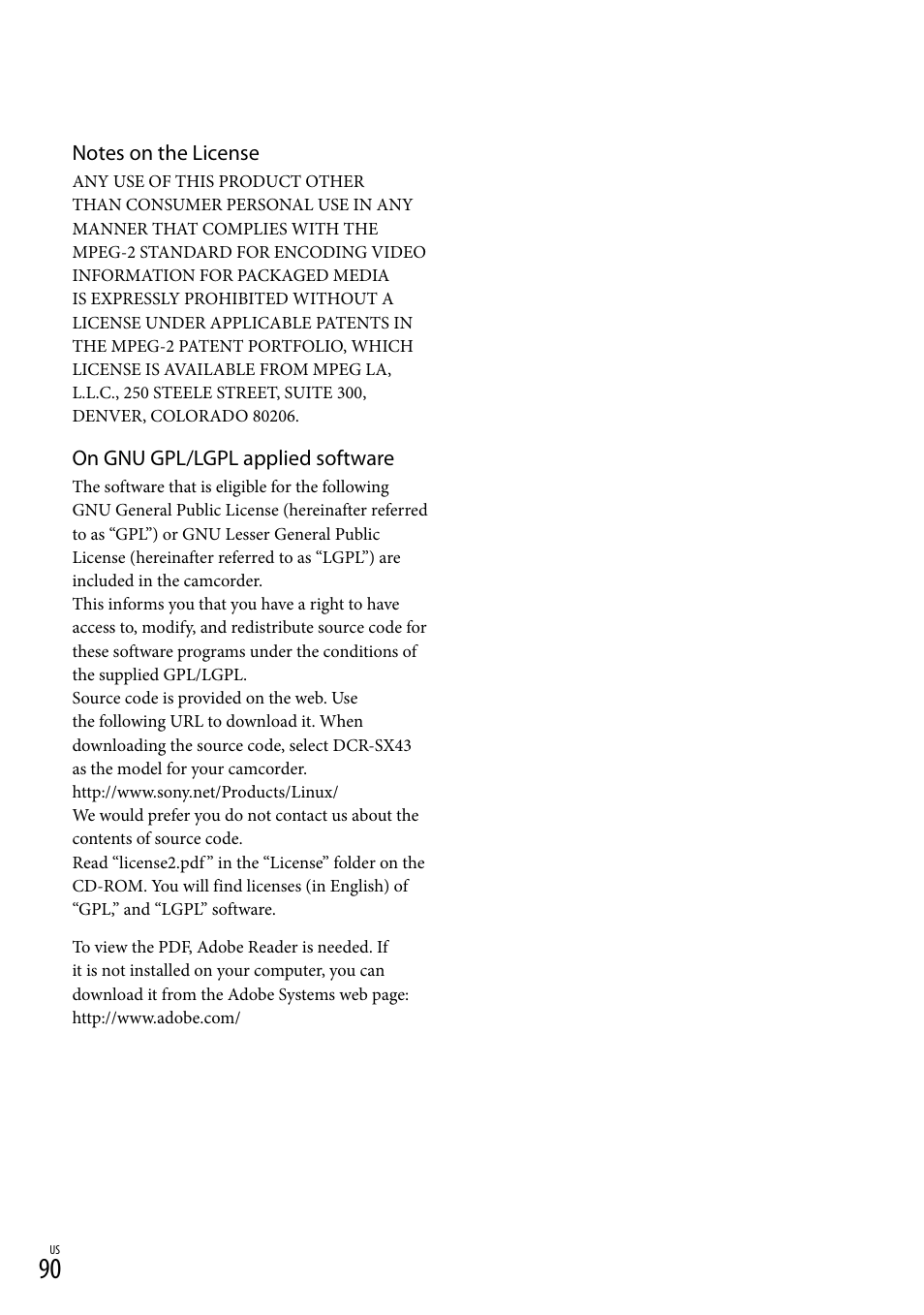 On gnu gpl/lgpl applied software | Sony DCR-SX83 User Manual | Page 90 / 96