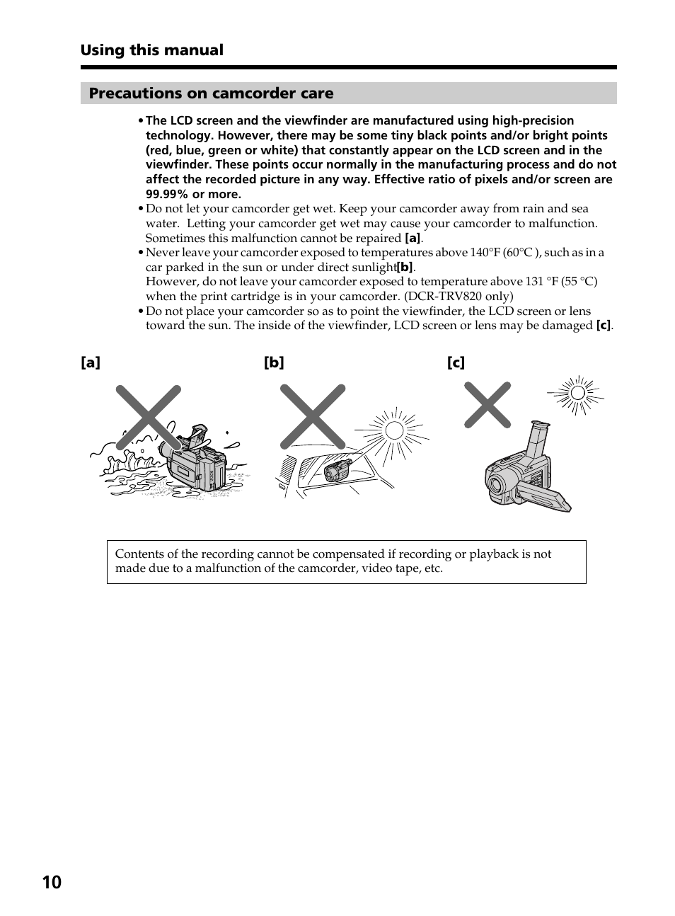 Sony DCR-TRV820 User Manual | Page 10 / 156
