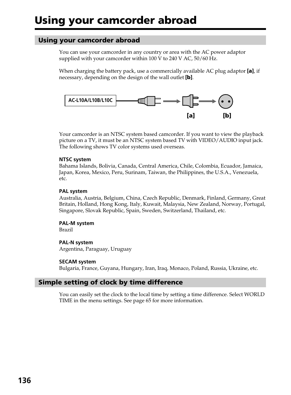 Using your camcorder abroad | Sony DCR-TRV820 User Manual | Page 136 / 156