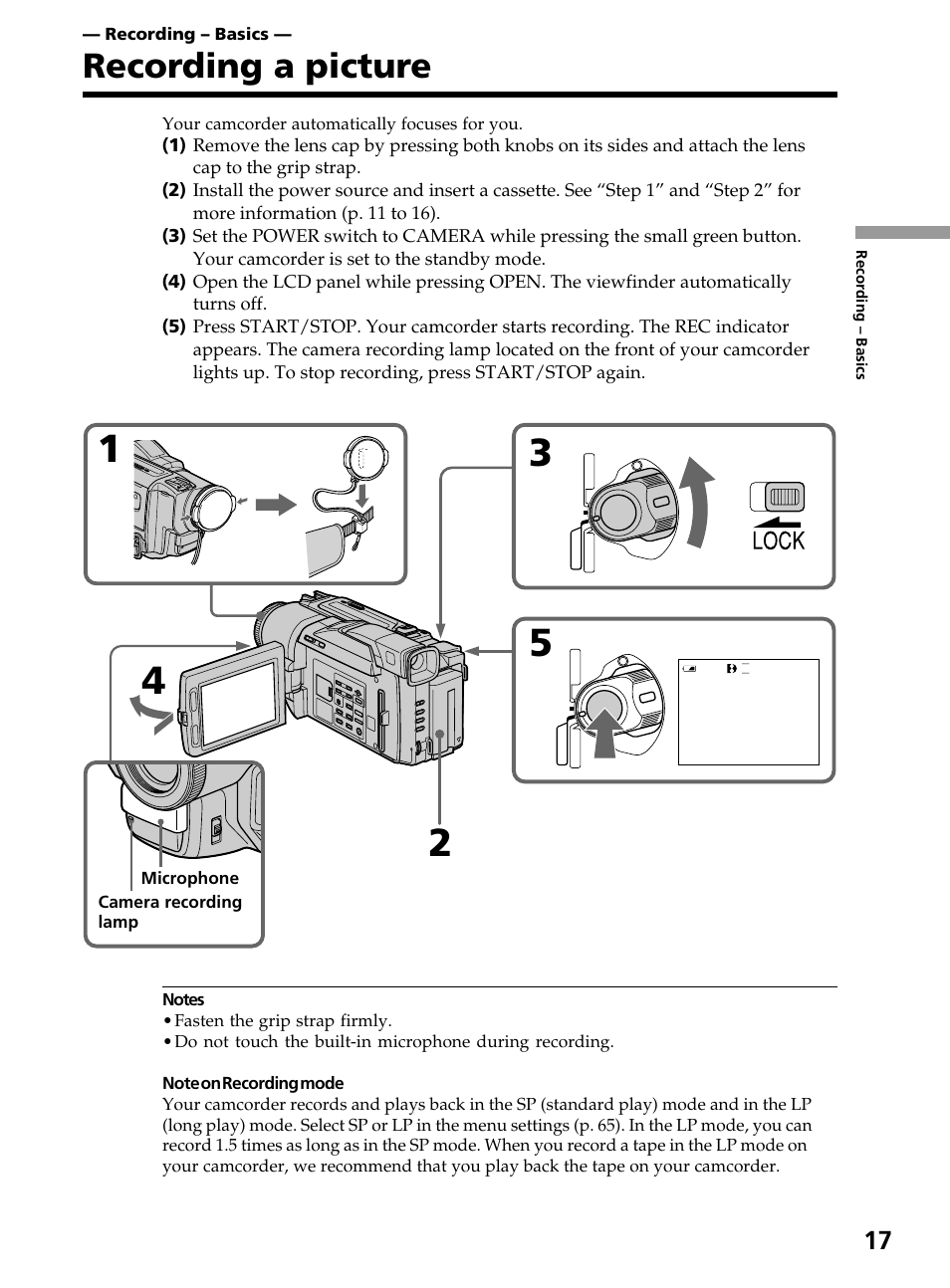 Recording – basics, Recording a picture | Sony DCR-TRV820 User Manual | Page 17 / 156
