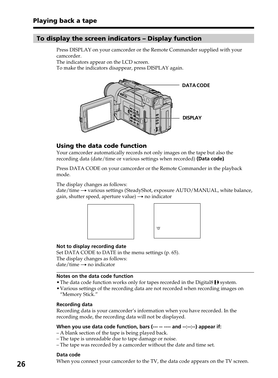 Playing back a tape | Sony DCR-TRV820 User Manual | Page 26 / 156