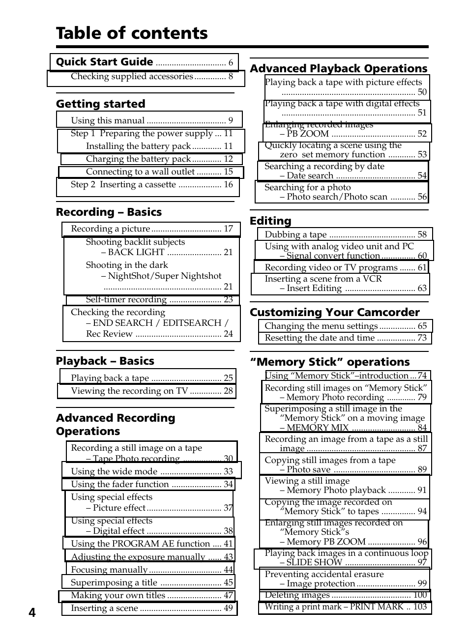 Sony DCR-TRV820 User Manual | Page 4 / 156