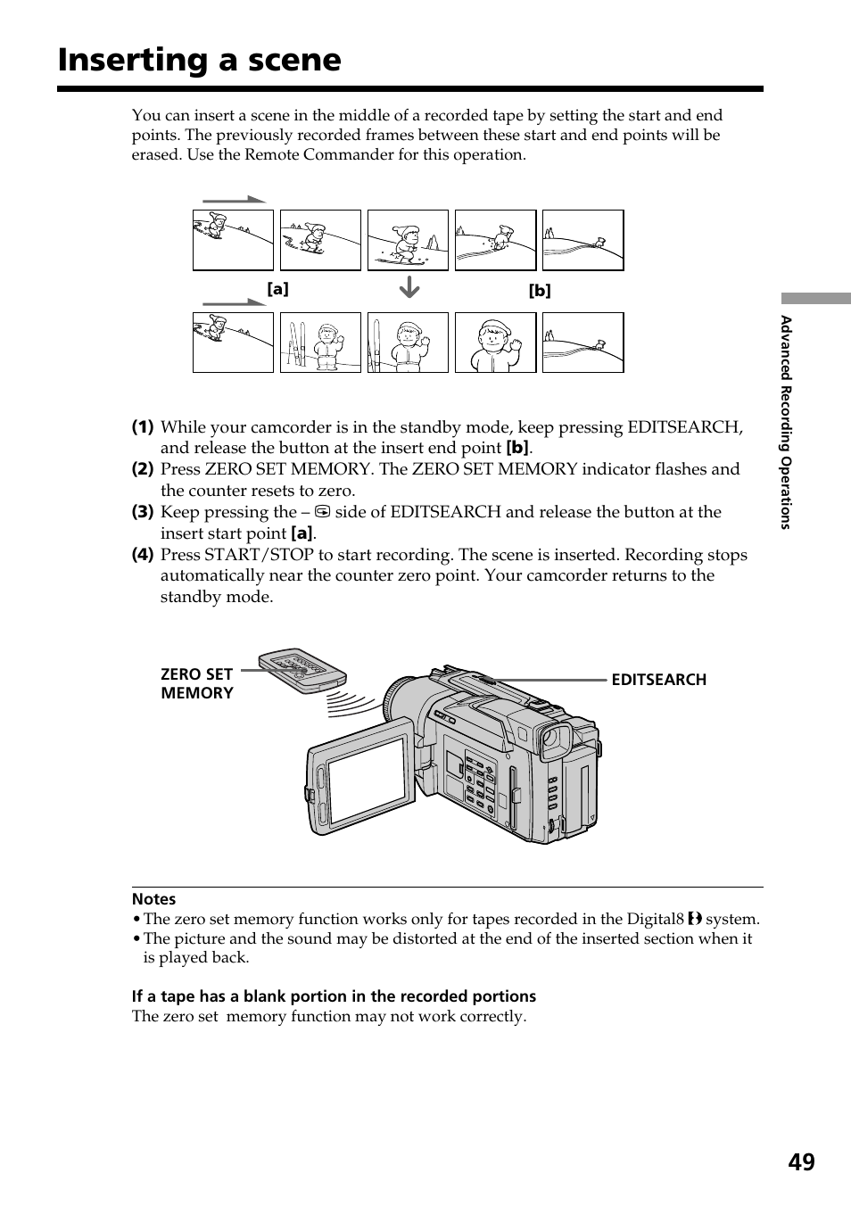 Inserting a scene | Sony DCR-TRV820 User Manual | Page 49 / 156