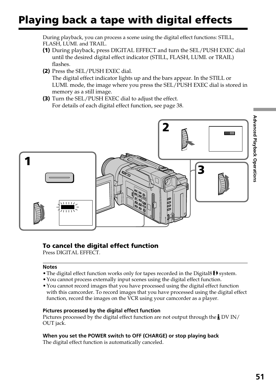 Playing back a tape with digital effects | Sony DCR-TRV820 User Manual | Page 51 / 156