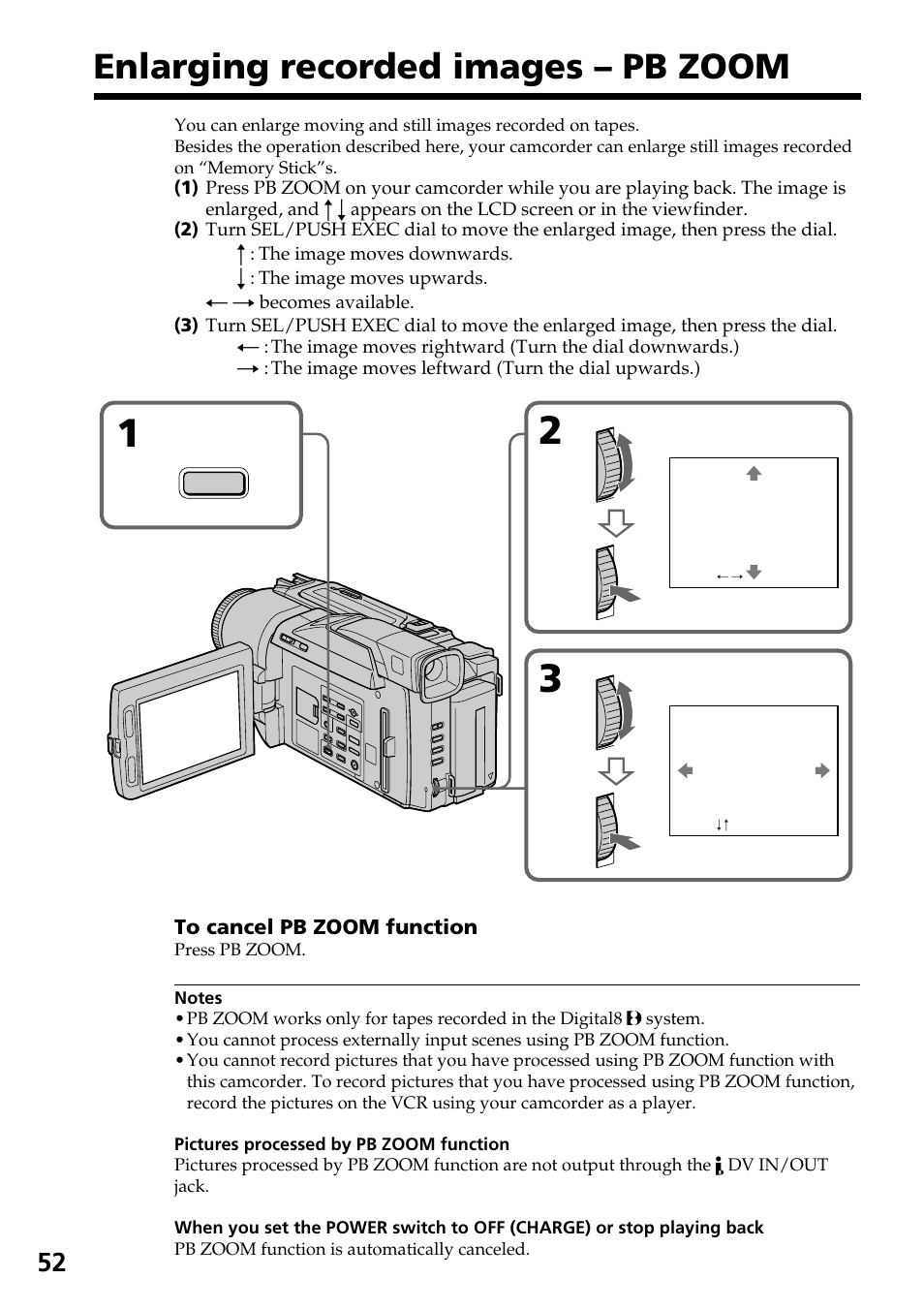 Enlarging recorded images – pb zoom, Enlarging recorded images, Pb zoom | Sony DCR-TRV820 User Manual | Page 52 / 156