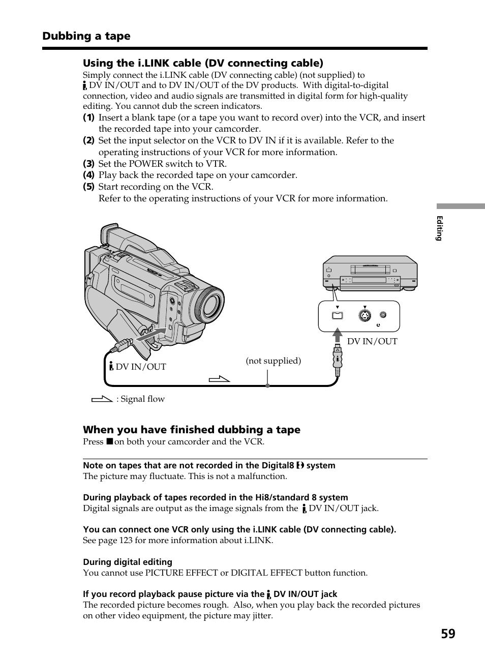 Dubbing a tape | Sony DCR-TRV820 User Manual | Page 59 / 156