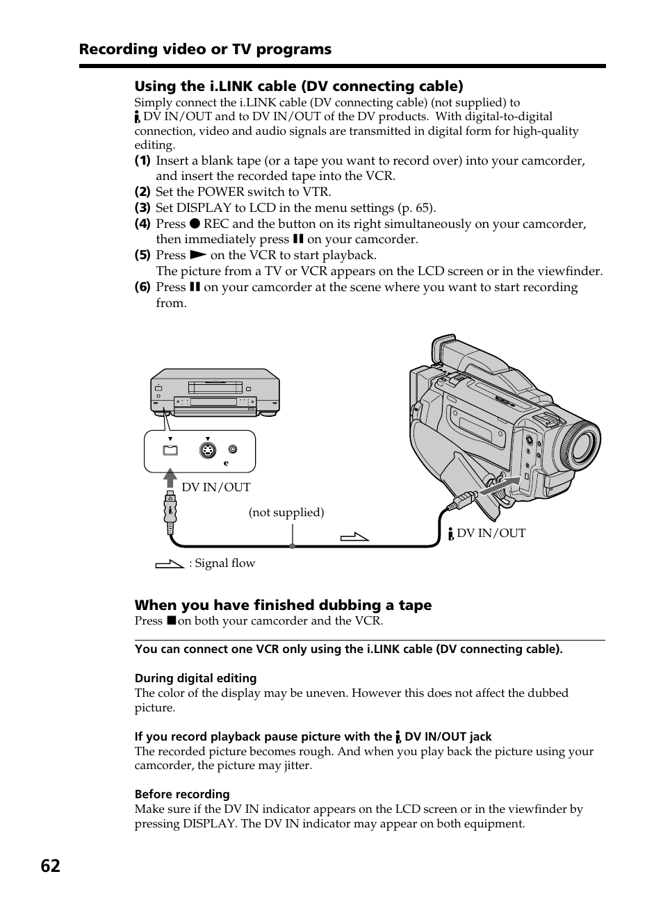 Recording video or tv programs | Sony DCR-TRV820 User Manual | Page 62 / 156
