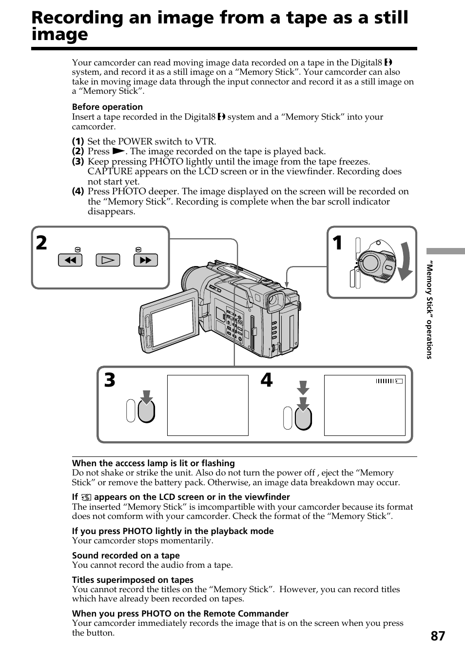 Recording an image from a tape as a still image, Recording an image from a tape as a still, Image | Sony DCR-TRV820 User Manual | Page 87 / 156