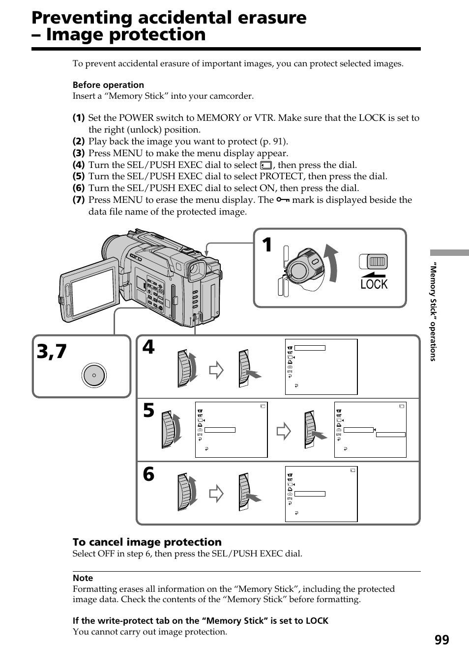 Preventing accidental erasure – image protection, Preventing accidental erasure, Image protection | Sony DCR-TRV820 User Manual | Page 99 / 156