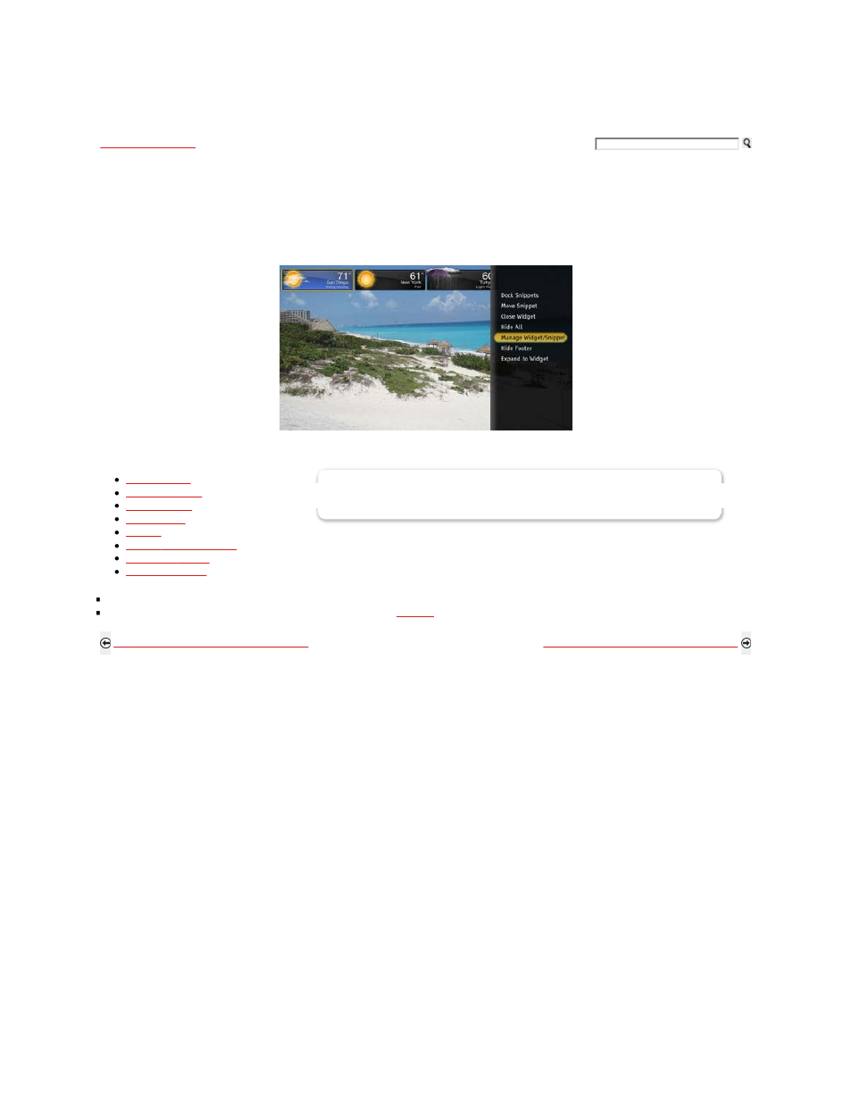 Bravia internet widgets, Widgets options menu | Sony KDL-52Z5100 User Manual | Page 203 / 345