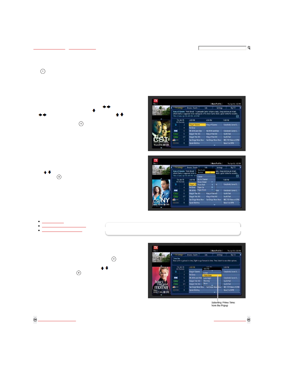 Tv listings, How to find a program from tv listings, How to use short cuts | Shortcut to prime time | Sony KDL-52Z5100 User Manual | Page 255 / 345