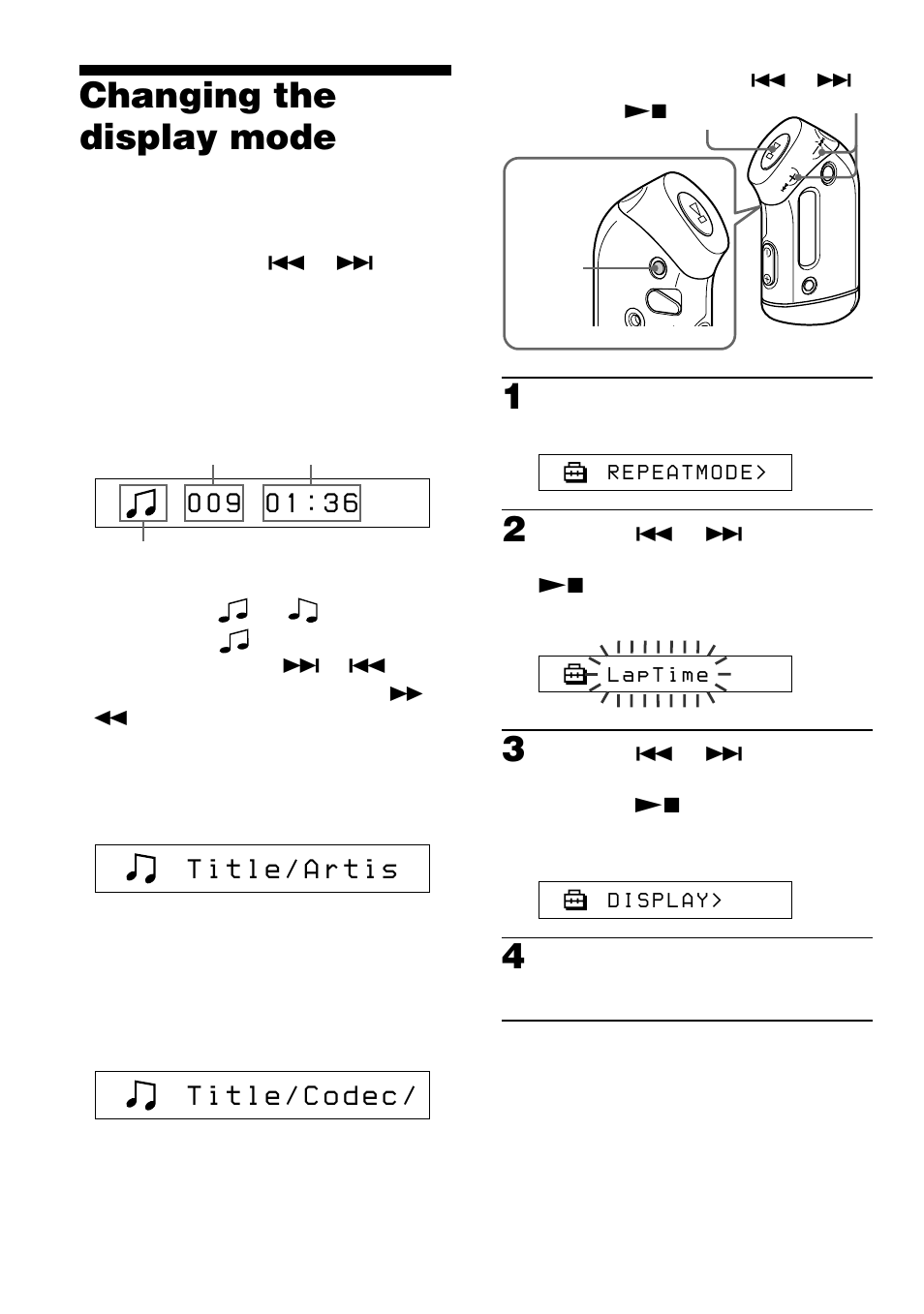 Changing the display mode | Sony NW-S23 User Manual | Page 22 / 52