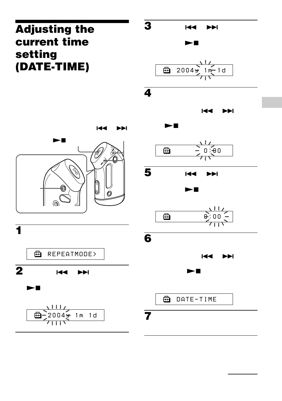 Adjusting the current time setting (date-time) | Sony NW-S23 User Manual | Page 27 / 52