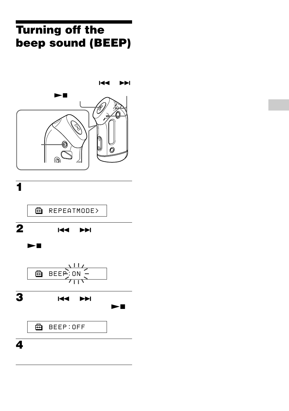 Turning off the beep sound (beep) | Sony NW-S23 User Manual | Page 31 / 52
