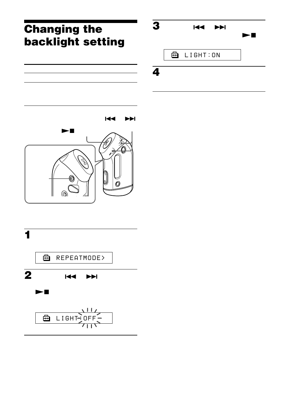 Changing the backlight setting | Sony NW-S23 User Manual | Page 32 / 52