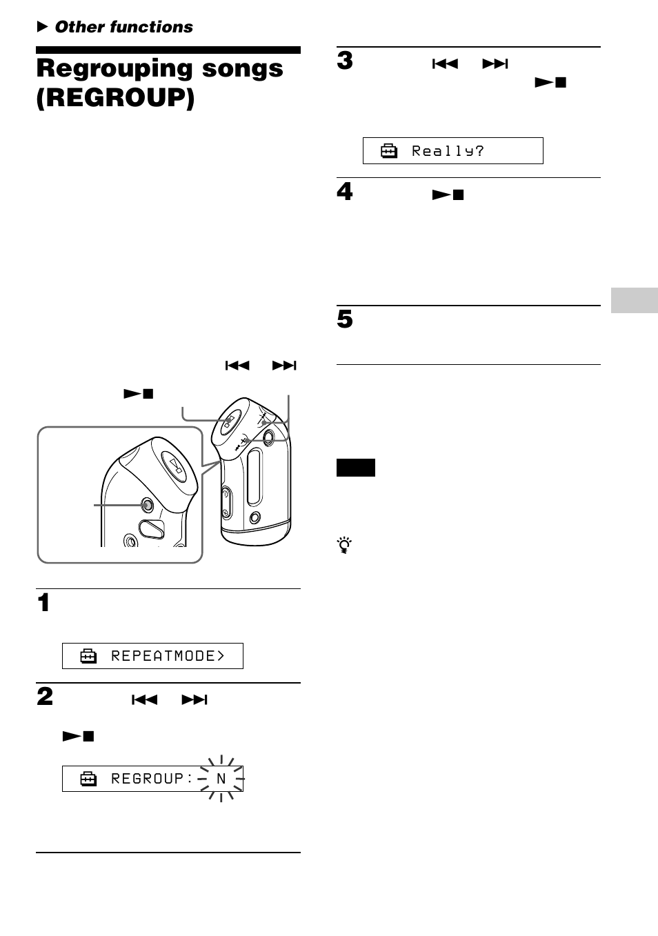 Other functions, Regrouping songs (regroup) | Sony NW-S23 User Manual | Page 33 / 52