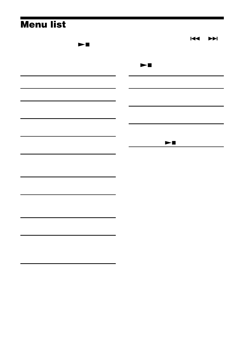 Menu list | Sony NW-S23 User Manual | Page 44 / 52