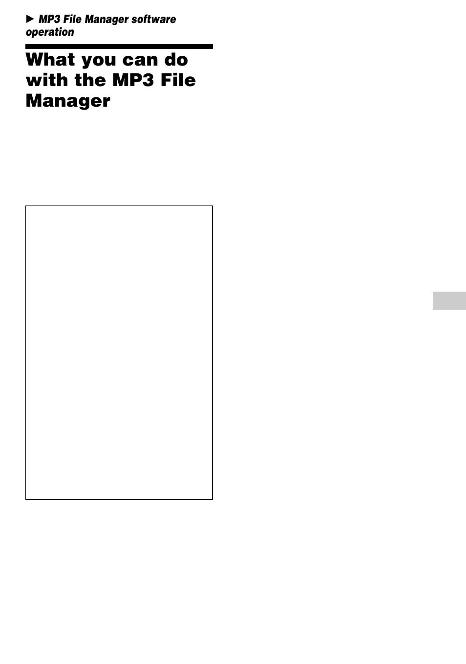 Mp3 file manager software operation, What you can do with the mp3 file manager | Sony NW-S23 User Manual | Page 45 / 52