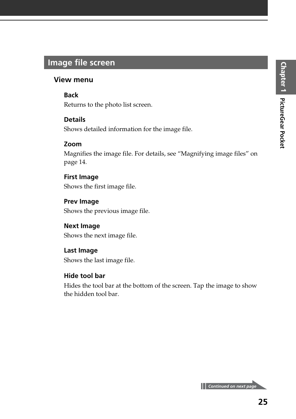 Image file screen | Sony PEG-SJ30 User Manual | Page 25 / 80