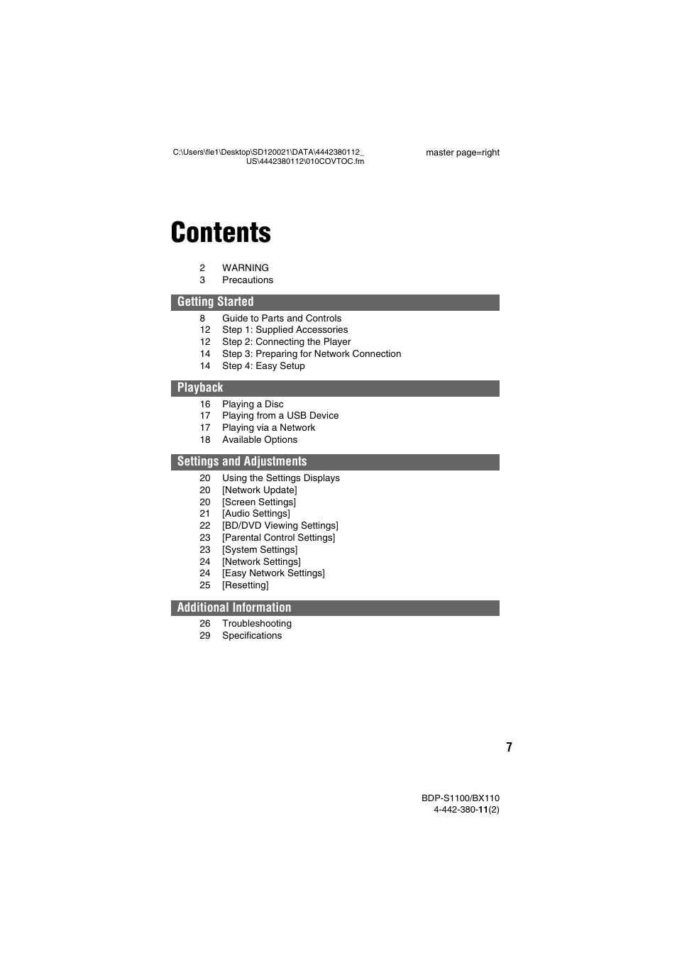 Sony BDP-S1100 User Manual | Page 7 / 36