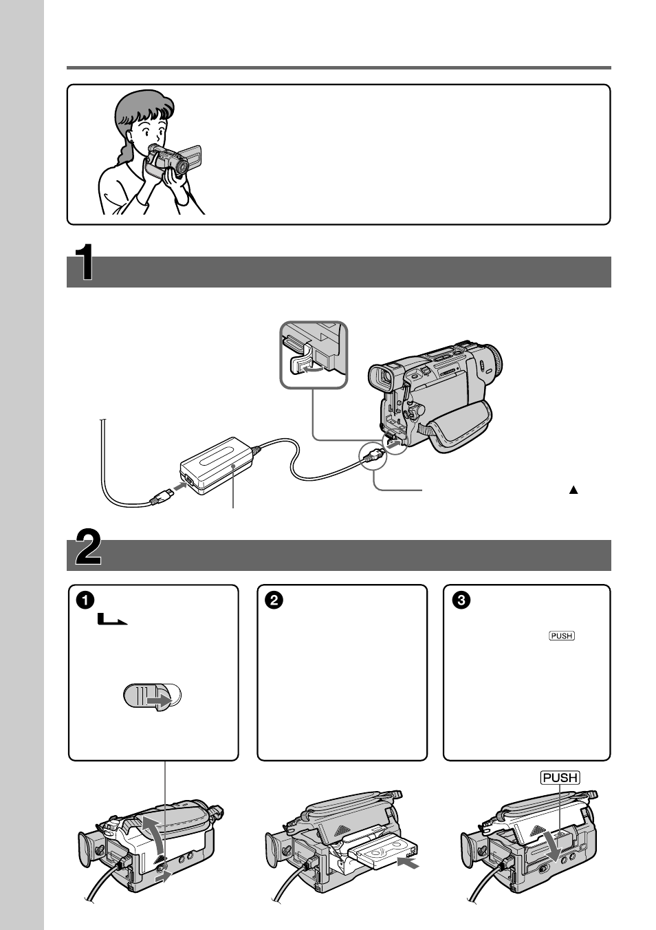 Quick start guide, Inserting a cassette, Connecting the power cord | Sony DCR-TRV17 User Manual | Page 8 / 180