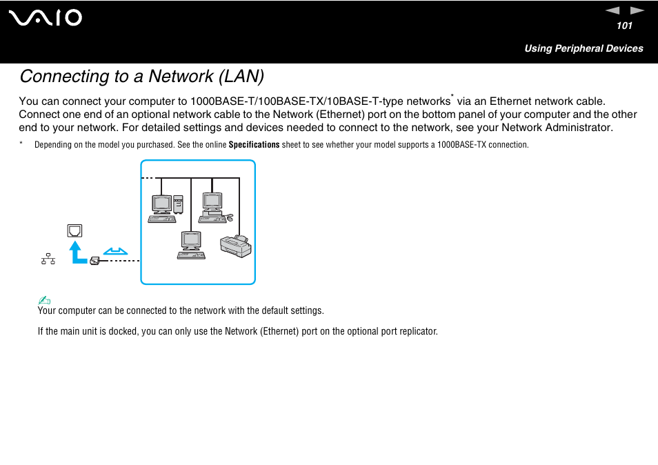 Connecting to a network (lan) | Sony VGN-S460P User Manual | Page 101 / 200