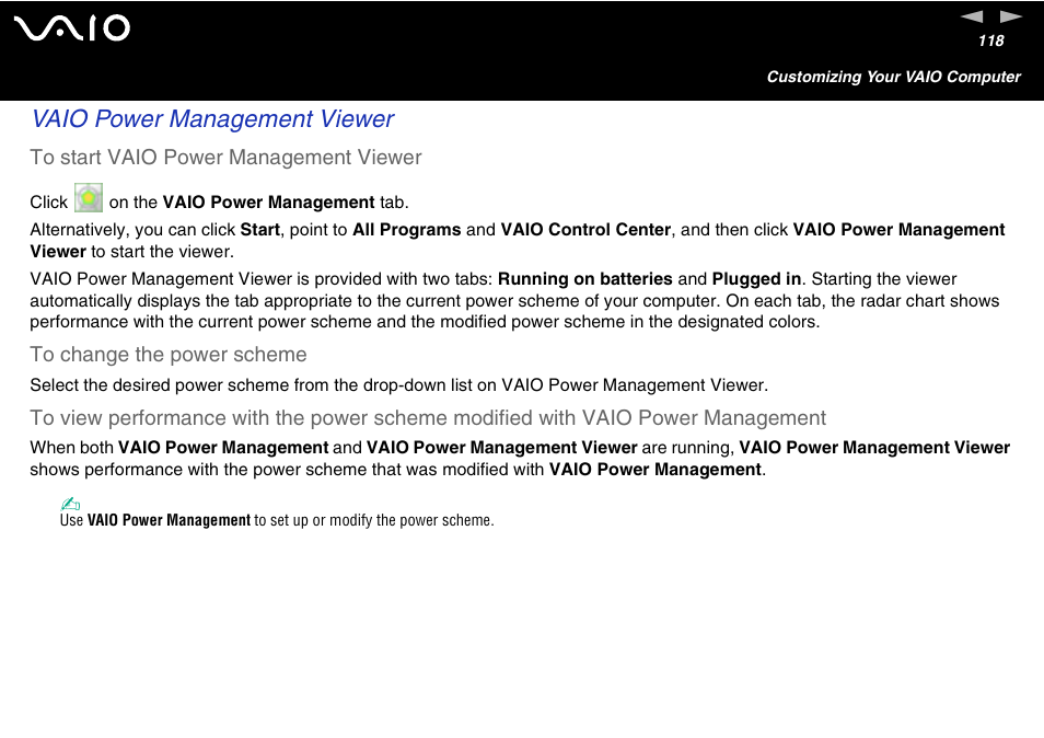 Vaio power management viewer | Sony VGN-S460P User Manual | Page 118 / 200