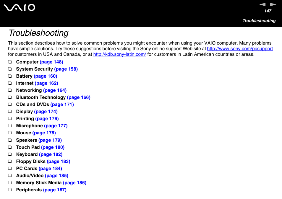Troubleshooting | Sony VGN-S460P User Manual | Page 147 / 200